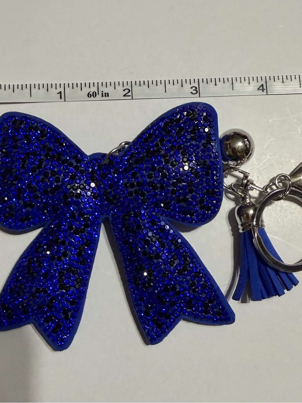 Blue Bow Rhinestone Keychain with Tassel